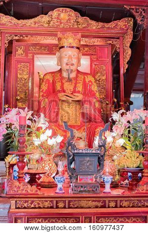 Vietnam, Hanoi - October 21, 2016: Temple of Literature, the van Mieu, in the centre of Hanoai