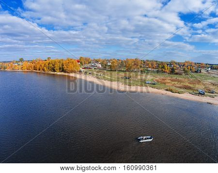 Lake Volgo near the village of Selishche. Shooting with the bird's eye view of Tver region.