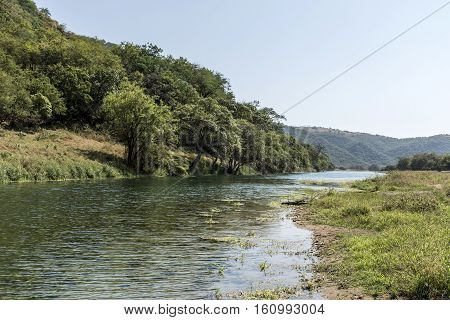 Water in the Desert at Wadi Derbat in the Sultanate of Oman green oasis near salalah