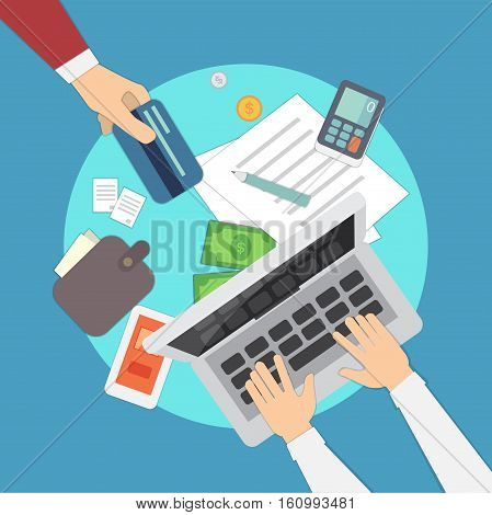 mobile payments vector illustration. Overhead. colorful set. eps 10