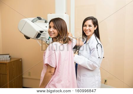 Cute Patient Getting A Mammography