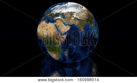 Beautiful planet earth with reflection in water.