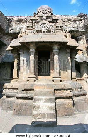der Jain-Tempel (Indra Sabha). Ellora Höhlen in der Nähe von Aurangabad, Indien. 10.-12. Jahrhundert n. Chr.