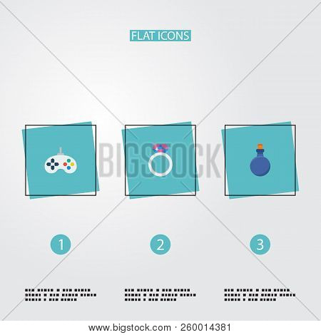 Set Of Game Icons Flat Style Symbols With Magic Ring, Mana Potion, Joystick And Other Icons For Your