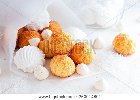 Coconut Homemade Cookies, Horizontal, Selective Focus, Food