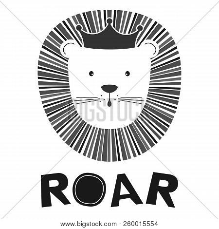 Lovely Cartoon King Of Beasts Isolated On A White Background.