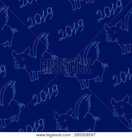 Pig Symbol Of 2019 Year, Seamless Texture. Vector