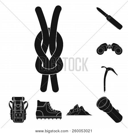 Isolated Object Of Mountaineering And Peak Symbol. Collection Of Mountaineering And Camp Stock Symbo