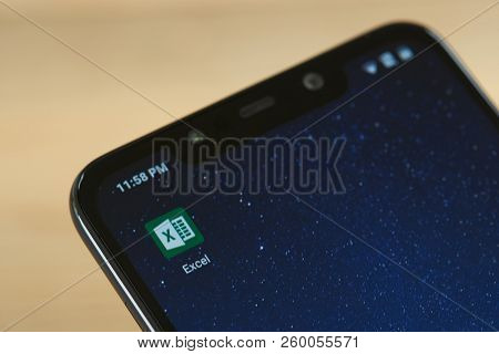 New York, Usa - September 24, 2018: Microsoft Excel Icon On Smartphone Screen Close Up