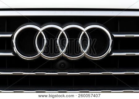 Prague, Czech Republic - September 22 2018: Audi Company Logo On Car On September 22, 2018 In Prague