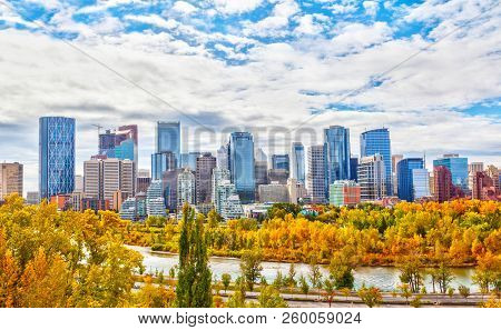 Calgary Downtown Skyline In Autumn Colors