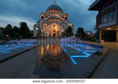 Belgrade, Serbia - May 04, 2018: Belgrade Citizens And Tourists Have Evening Walk Near Temple Of Sai