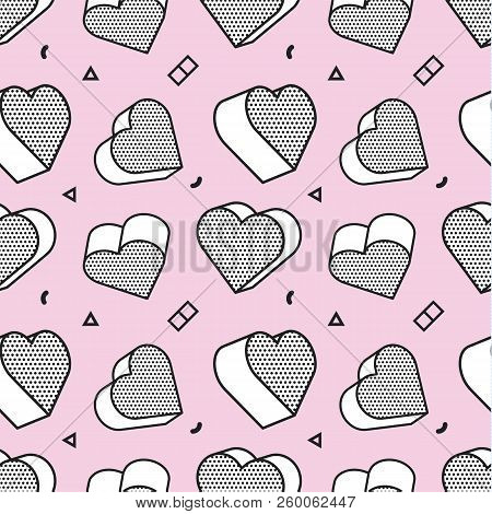 Seamless Pattern, Colorful Pattern With 3d Graphic Hearts In Pop Art Style. You Can Use This As A Wa