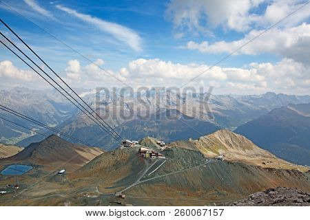 Autumn landscape surrounding mountain railway to Parsenn in Davos, Switzerland