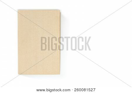 Blank Light Beige Tissular Book Cover, Front Side View. Empty Hardcover Mock Up, Isolated On White B