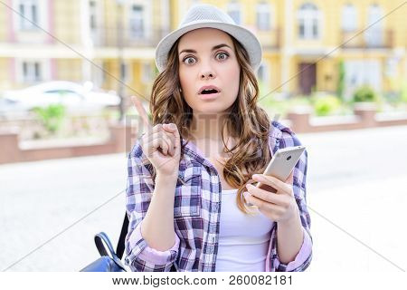 Tourism Travel Trip Tourist Concept. Close Up Portrait Of Pretty Funky Comic Comedian Grimacing With