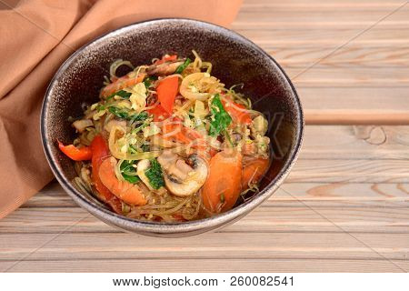 Indonesian Food, Bihun Goreng, Fried Glass Noodle With Egg And Vegetables