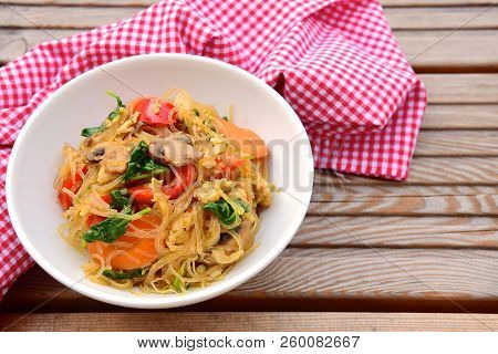 Indonesian Food, Bihun Goreng, Fried Glass Noodle With Egg And Vegetables