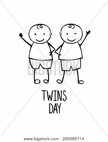 Twins Day. Card With Linear People