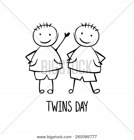Twins Day. Card With Linear People
