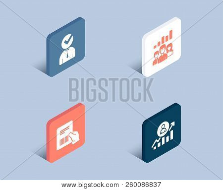 Set Of Vacancy, Teamwork Results And Parcel Invoice Icons. Career Ladder Sign. Businessman Concept, 