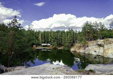 Canyon In Autumn Forest On A Warm Sunny Day, Ukraine, Zhytomyr Region, Korostyshevsky District