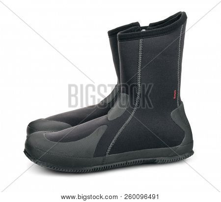 Neoprene scuba diving boots isolated on white