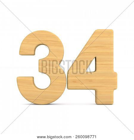 Number thrity four on white background. Isolated 3D illustration