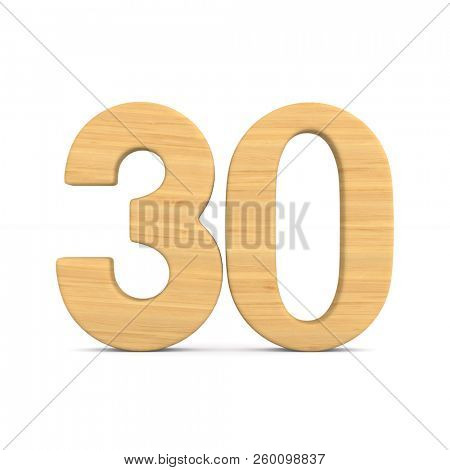 Number thrity on white background. Isolated 3D illustration