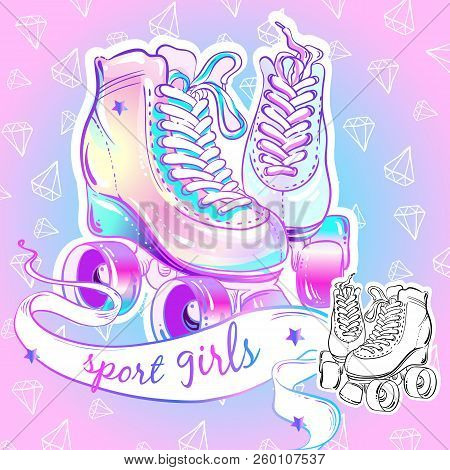 Girly Style Beautiful High-detailed Rollers. Vector Illustration In Pink Pastel Colors. Sport Girls.