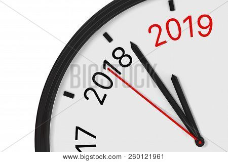 The Year 2019 Is Approaching. 2019 Sign With A Clock On A White Background. 3d Rendering