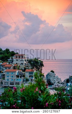 Summer Sunset In Przno Bay In Montenegro