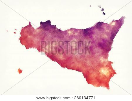Sicily Region Watercolor Map Of Italy In Front Of A White Background