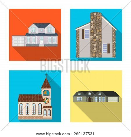 Isolated Object Of Building And Front Symbol. Collection Of Building And Roof Vector Icon For Stock.