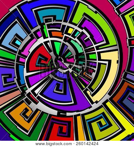 Background With Abstract Image Of Color Abstract Spiral Consisting Of Lines And Figures