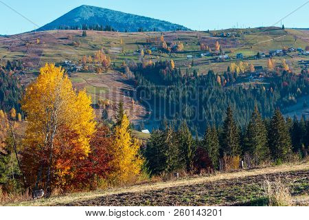 Morning Carpathian Mountains And Village Hamlets On Slopes (yablunytsia Village And Pass, Ivano-fran