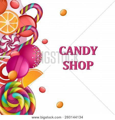 Candy Shop Concept Banner. Realistic Illustration Of Candy Shop Concept Banner For Web Design