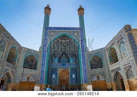 Isfahan, Iran - April 2018: Historic Imam Mosque At Naghsh-e Jahan Square, Isfahan, Iran. Constructi