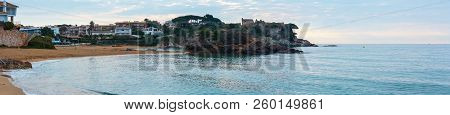 La Fosca Beach Summer Morning Landscape With Castle Ruins (sant Esteve De Mar), Palamos, Girona, Cos