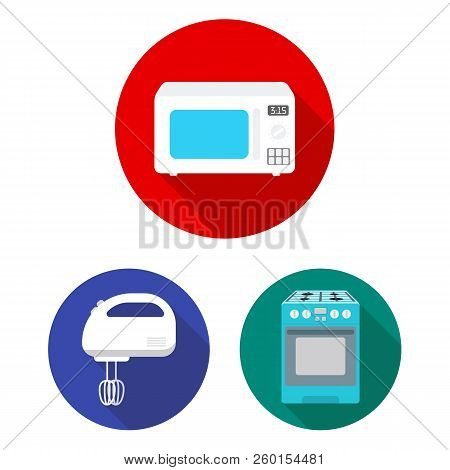 Types Of Household Appliances Flat Icons In Set Collection For Design.kitchen Equipment Vector Symbo