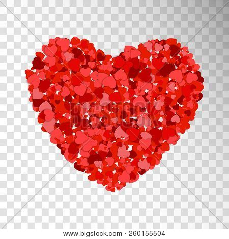 Small Red And Pink Hearts Creates One Big. Heart On Transparent Background. Happy Valentines Day Tem