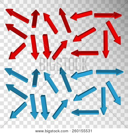 Set Of Red And Blue Arrows On Transparent Backround. Vector Elements.