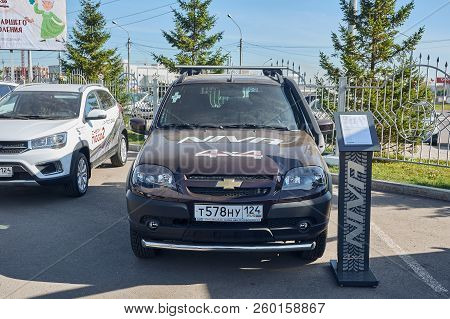 Krasnoyarsk, Russia - September 22, 2018: Exhibition Motor Expo Show Car Chevrolet Niva. Front View.