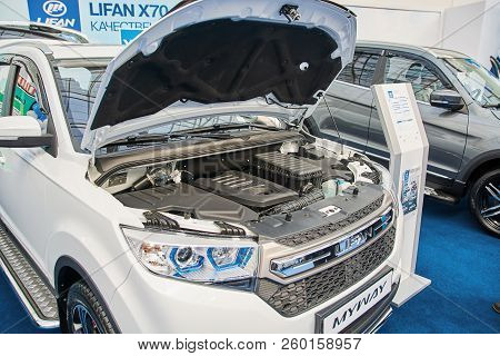 Krasnoyarsk, Russia - September 22, 2018: Exhibition Motor Expo Show, Motor Compartment Lifan Myway.