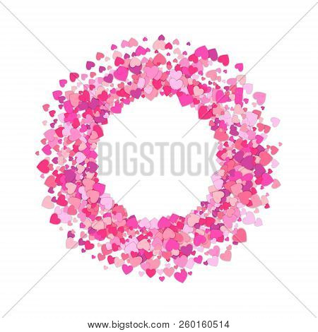 Round Frame Of Colorful Hearts Isolated On White Background. Confetti Of Hearts. Love Concept. Vecto