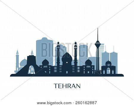 Tehran Skyline, Monochrome Silhouette. Design Vector Illustration.