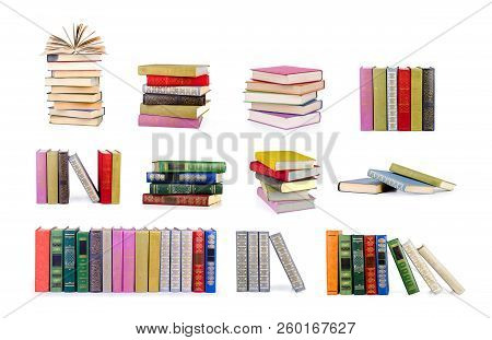 Collection Of Old Books, Isolated On White Background