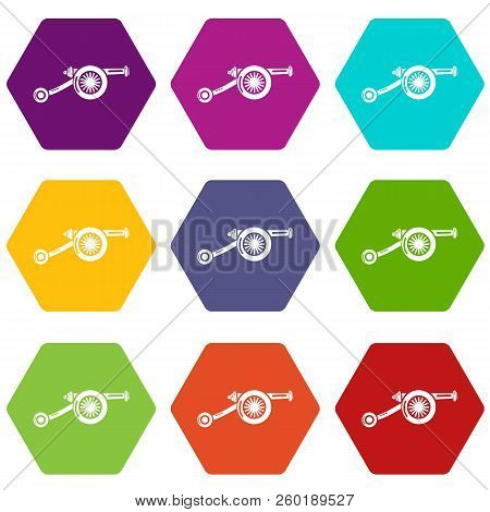 Siege Gun Icons 9 Set Coloful Isolated On White For Web