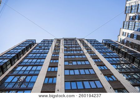 Modern And New Apartment Building. Multistoried, Modern, New And Stylish Living Block Of Flats. Real