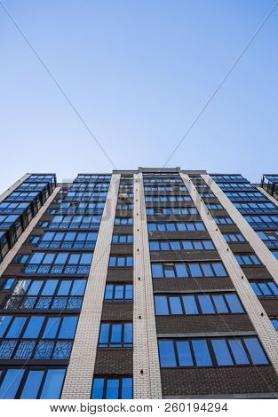 Modern And New Apartment Building. Multistoried, Modern, New And Stylish Living Block Of Flats. Real